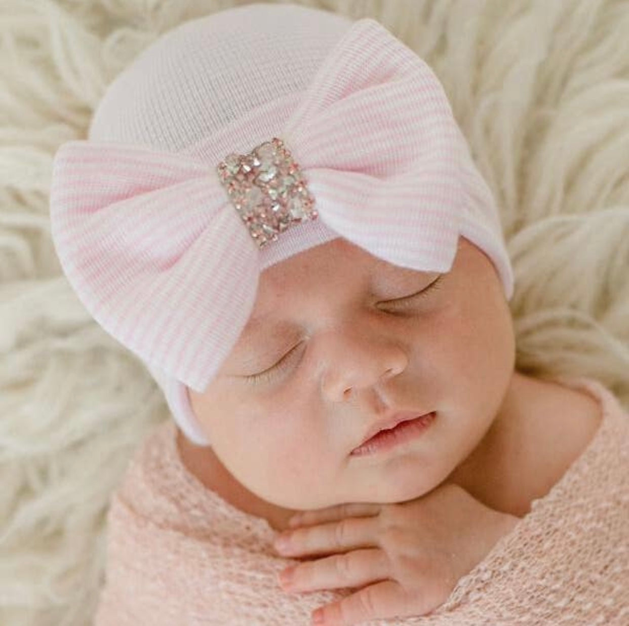 Striped Crystal Bow Newborn Hospital Hat