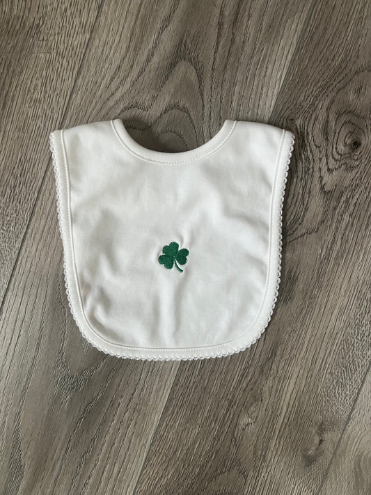White Pima Cotton Shamrock Baby Bib