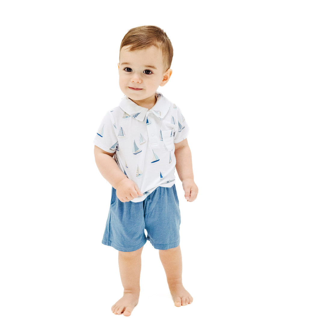 Sailboats Blue Polo Shirt and Shorts Set by Angel Dear