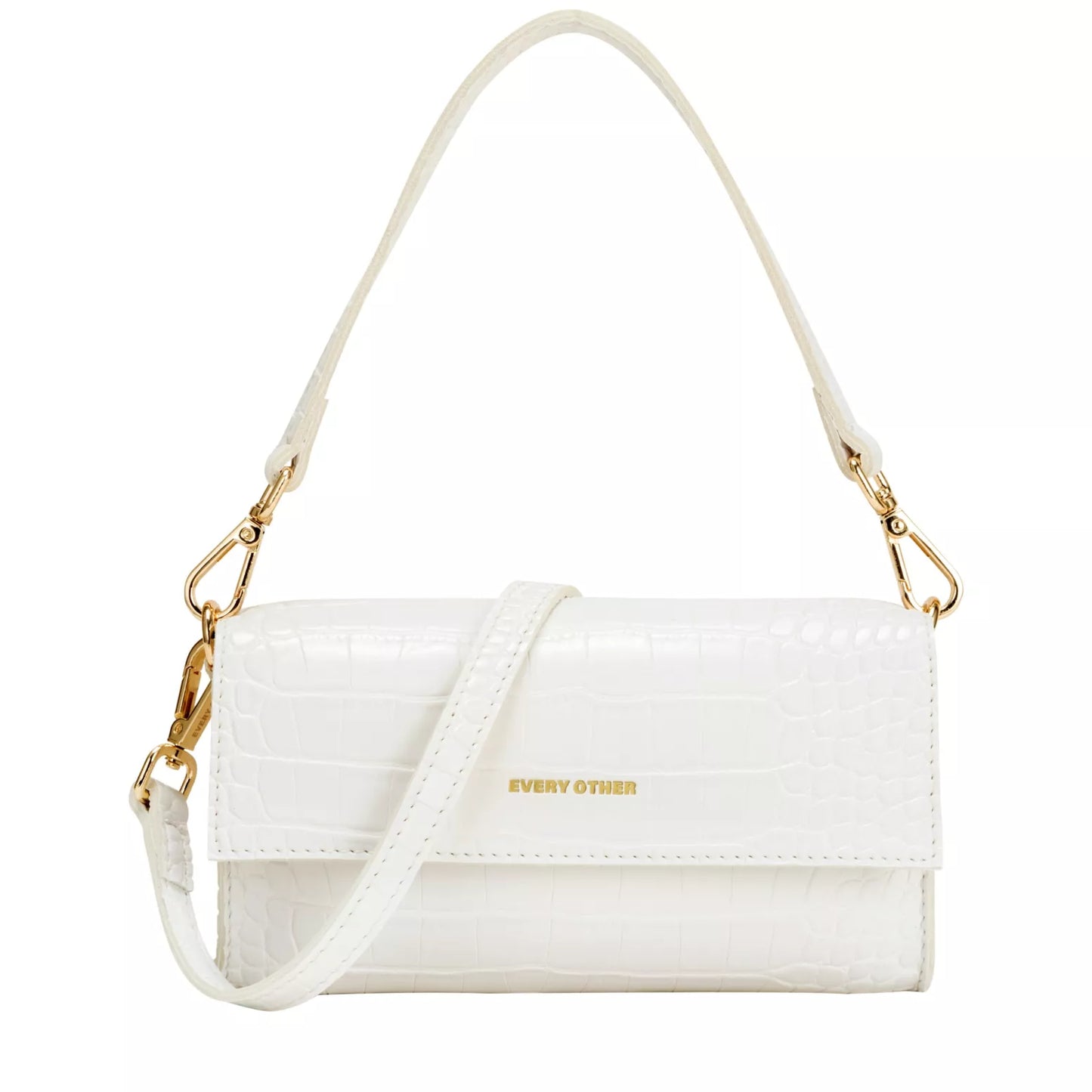 Croc Flap Over Shoulder/ Crossbody Bag - Off-White