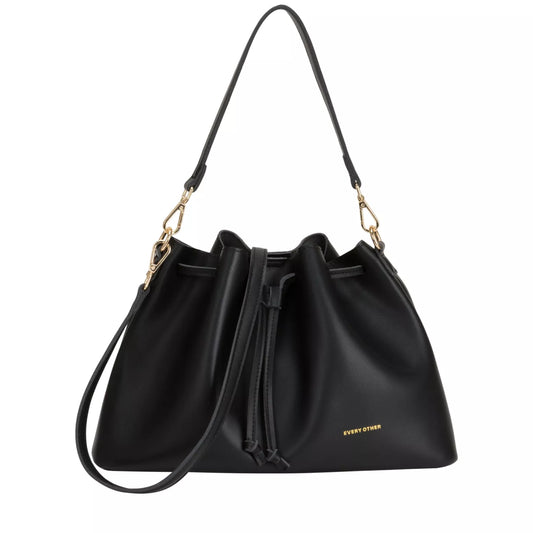 Drawstring Shoulder Crossbody Bag - Black