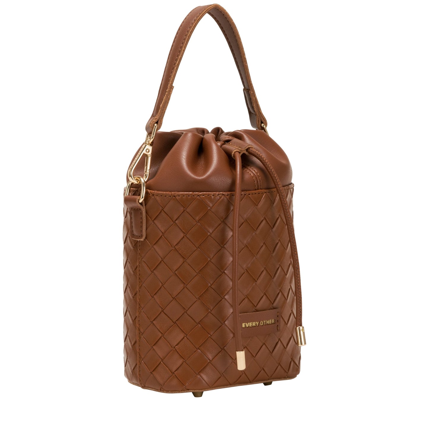 Woven Drawstring Bucket Bag - Brown