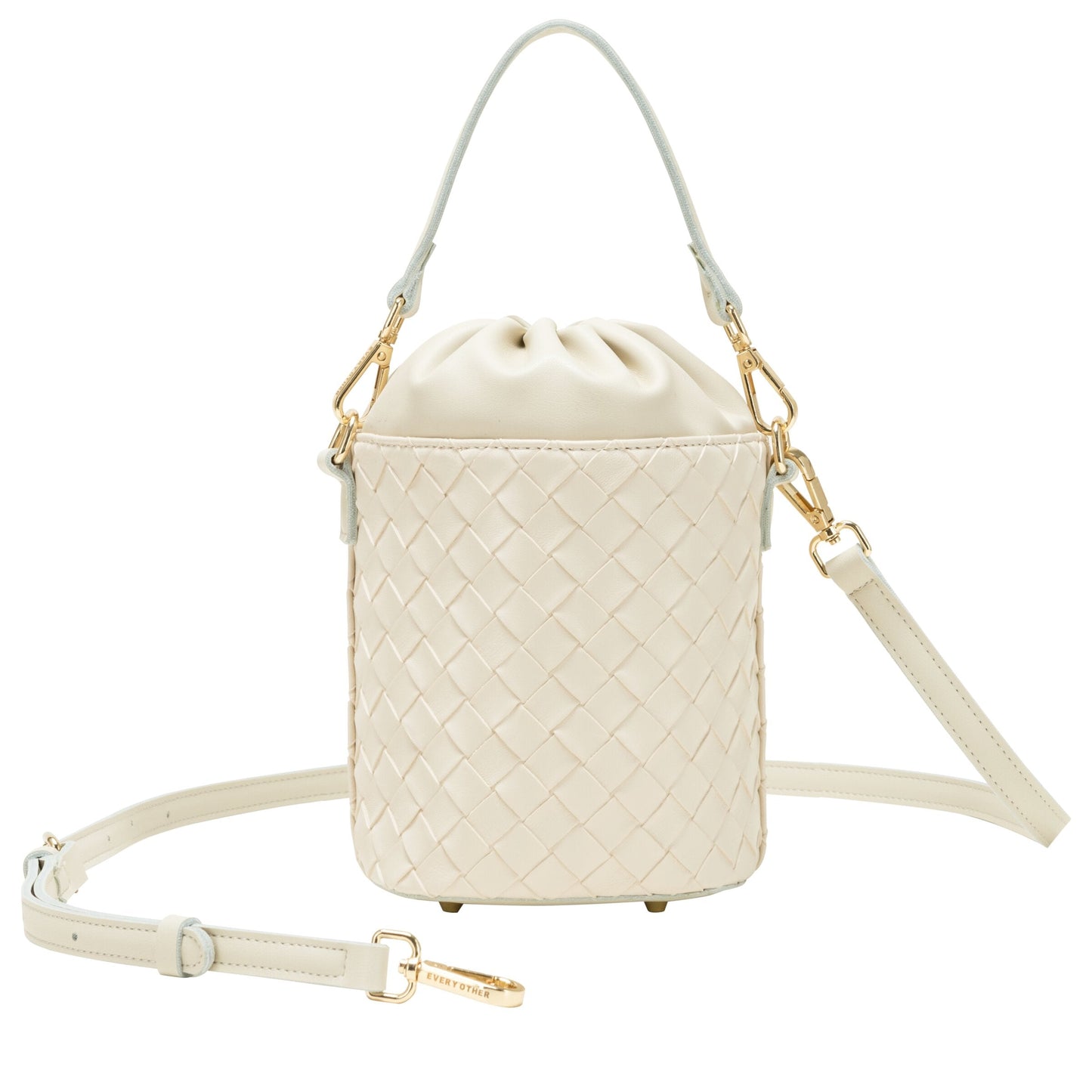 Woven Drawstring Bucket Bag - Off-White