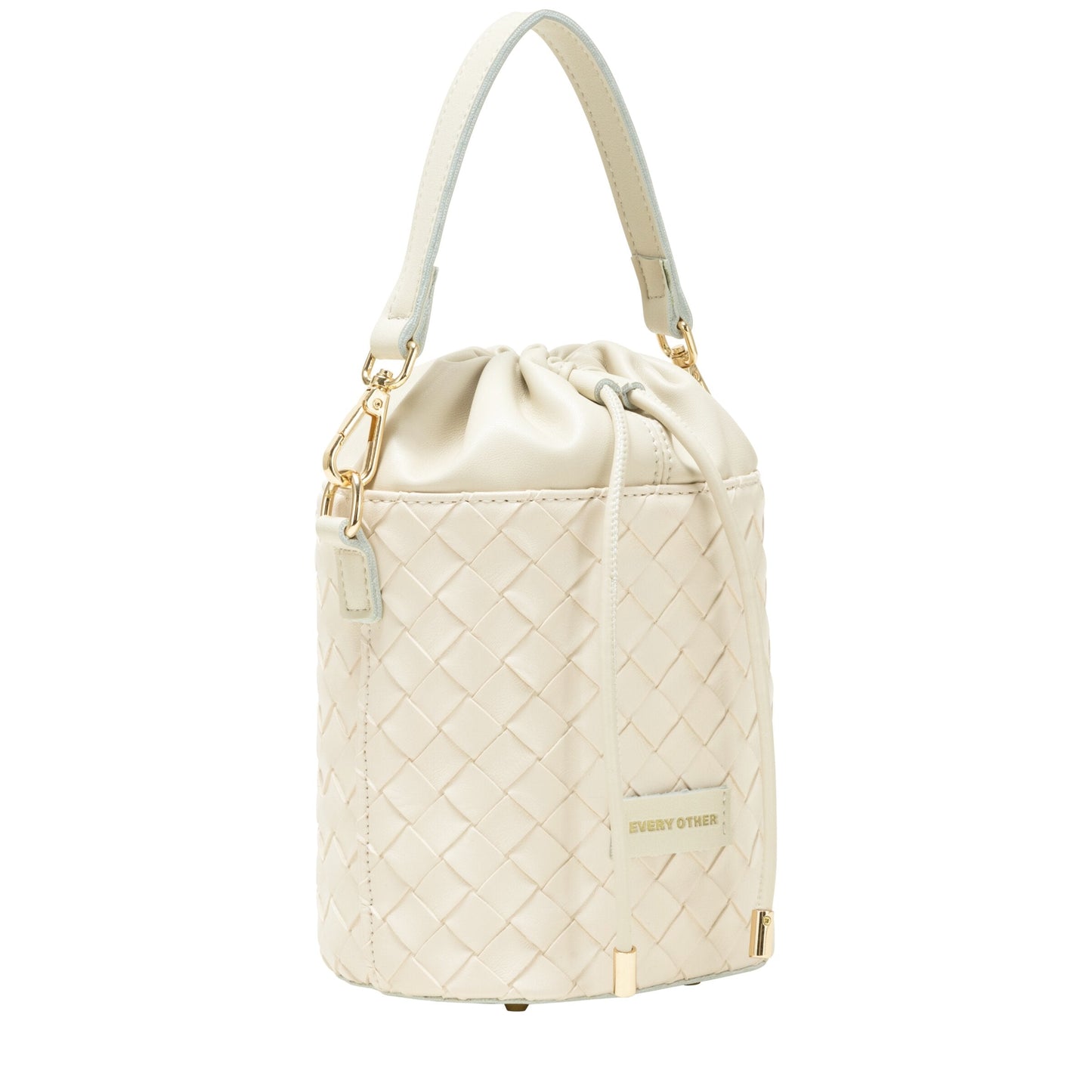 Woven Drawstring Bucket Bag - Off-White