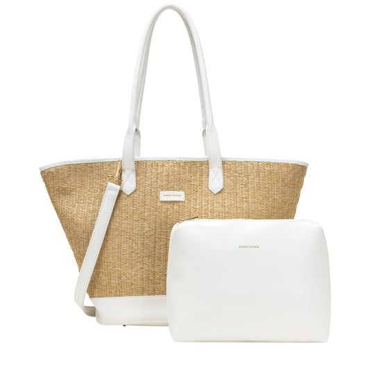 Large Straw Tote Bag - White