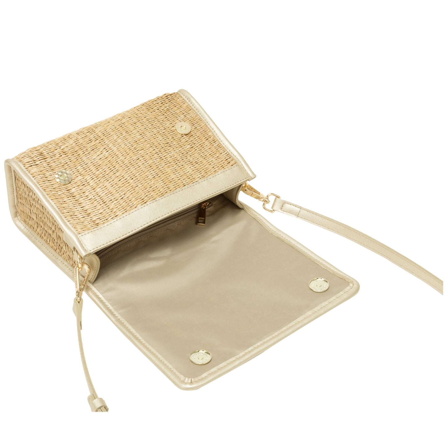 Straw Flap Over Cross Body Bag - Gold