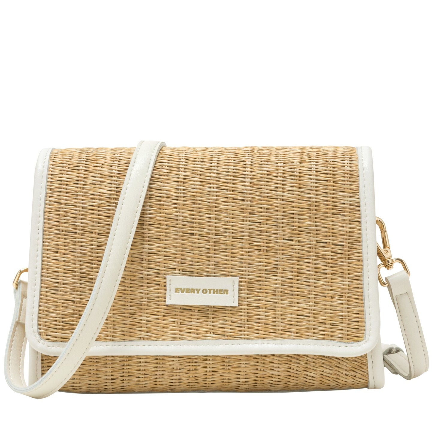 Straw Flap Over Cross Body Bag - White