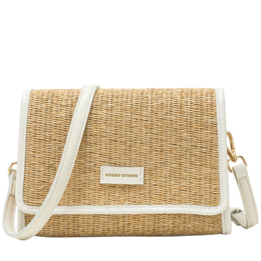 Straw Flap Over Cross Body Bag - White