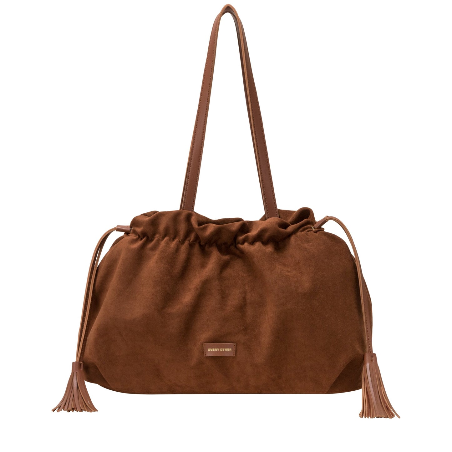 Drawstring Tassle Shoulder Bag - Brown