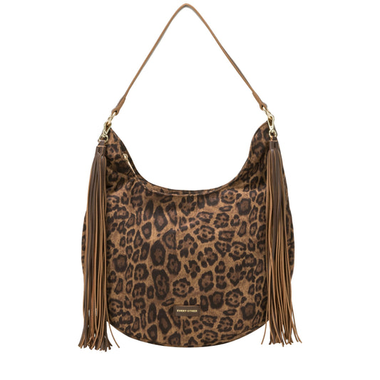 Large Scoop Top Tassle Bag - Leopard