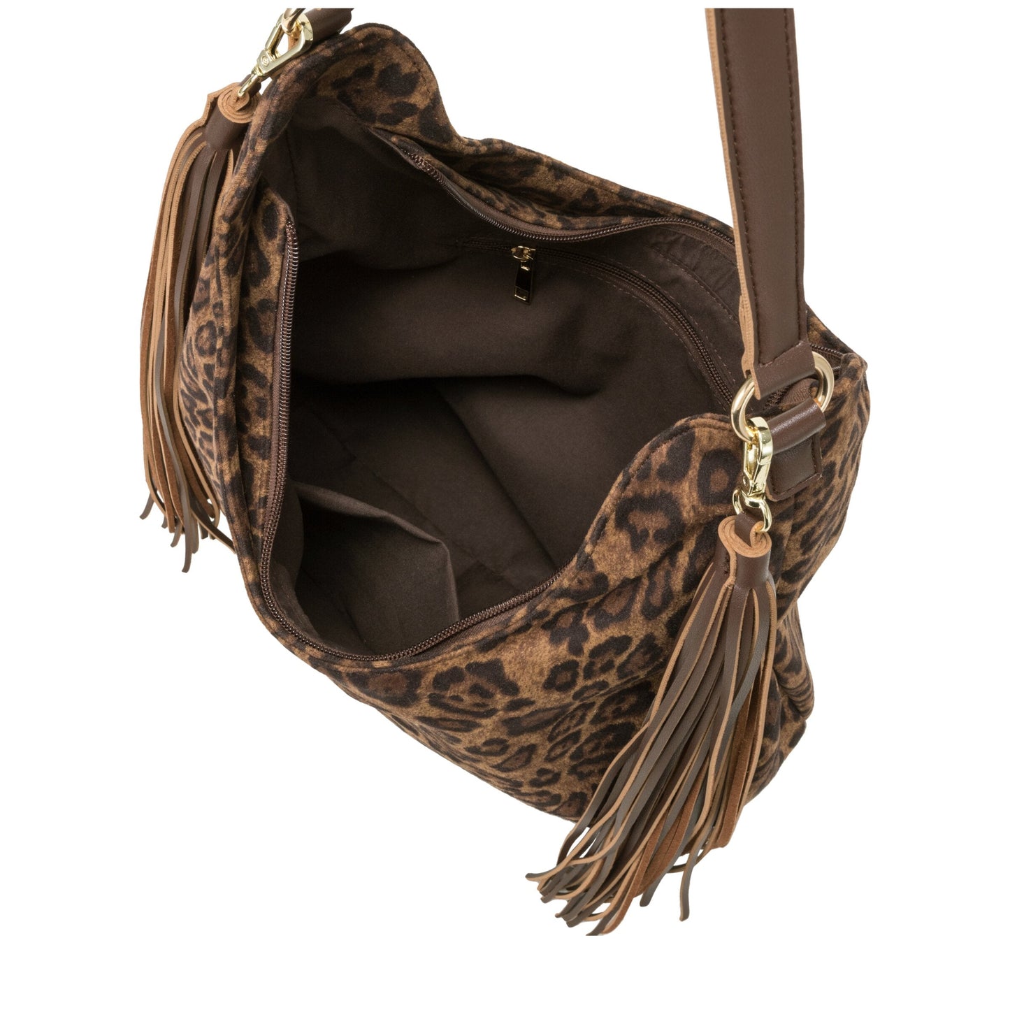 Large Scoop Top Tassle Bag - Leopard