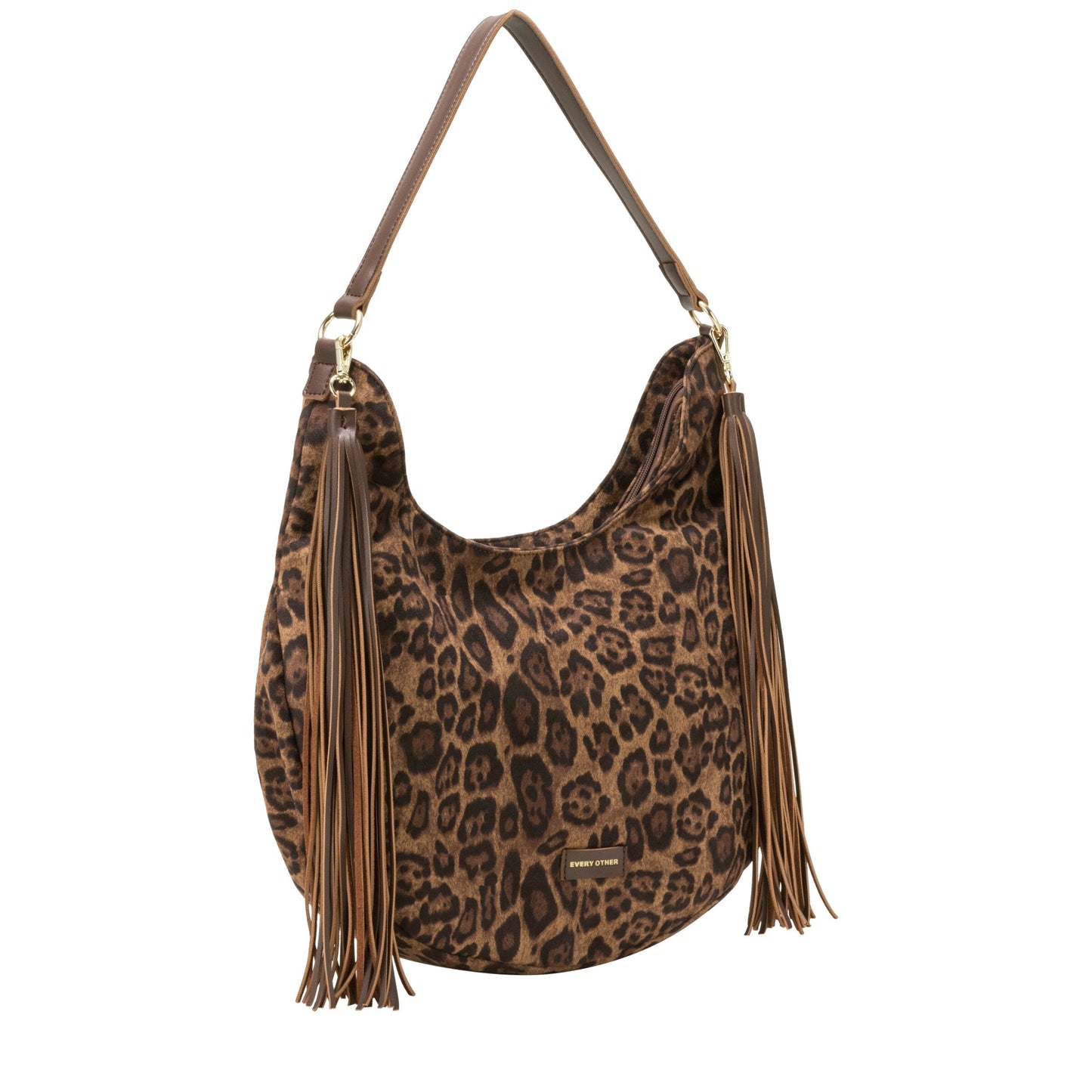 Large Scoop Top Tassle Bag - Leopard