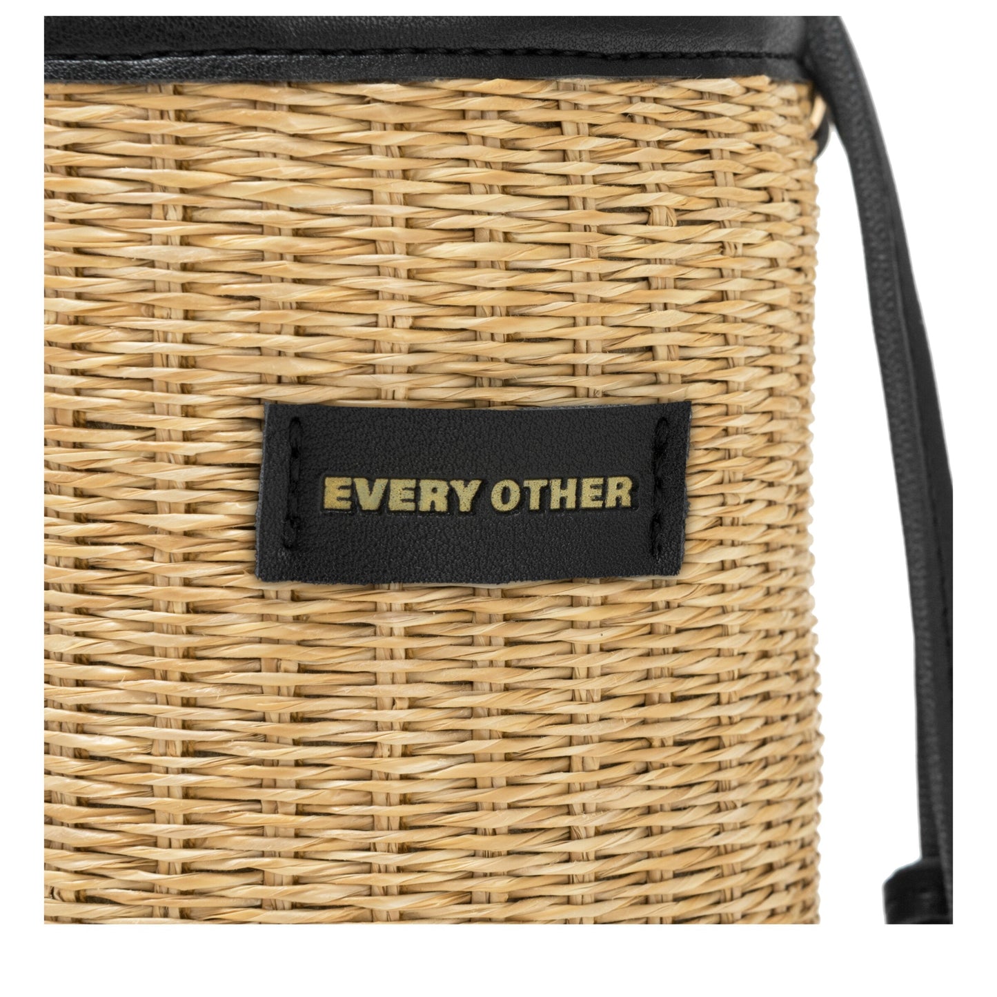 Straw Bucket Drawstring Bag- Black