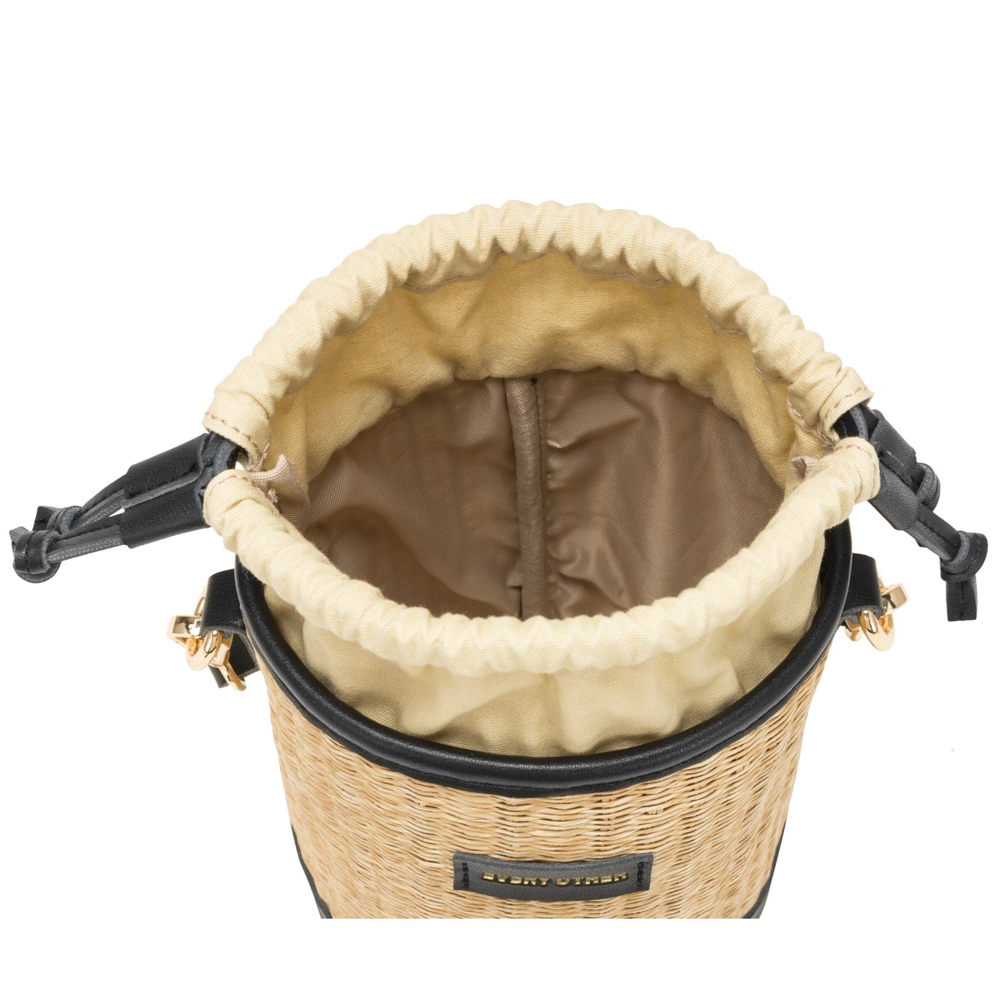 Straw Bucket Drawstring Bag- Black