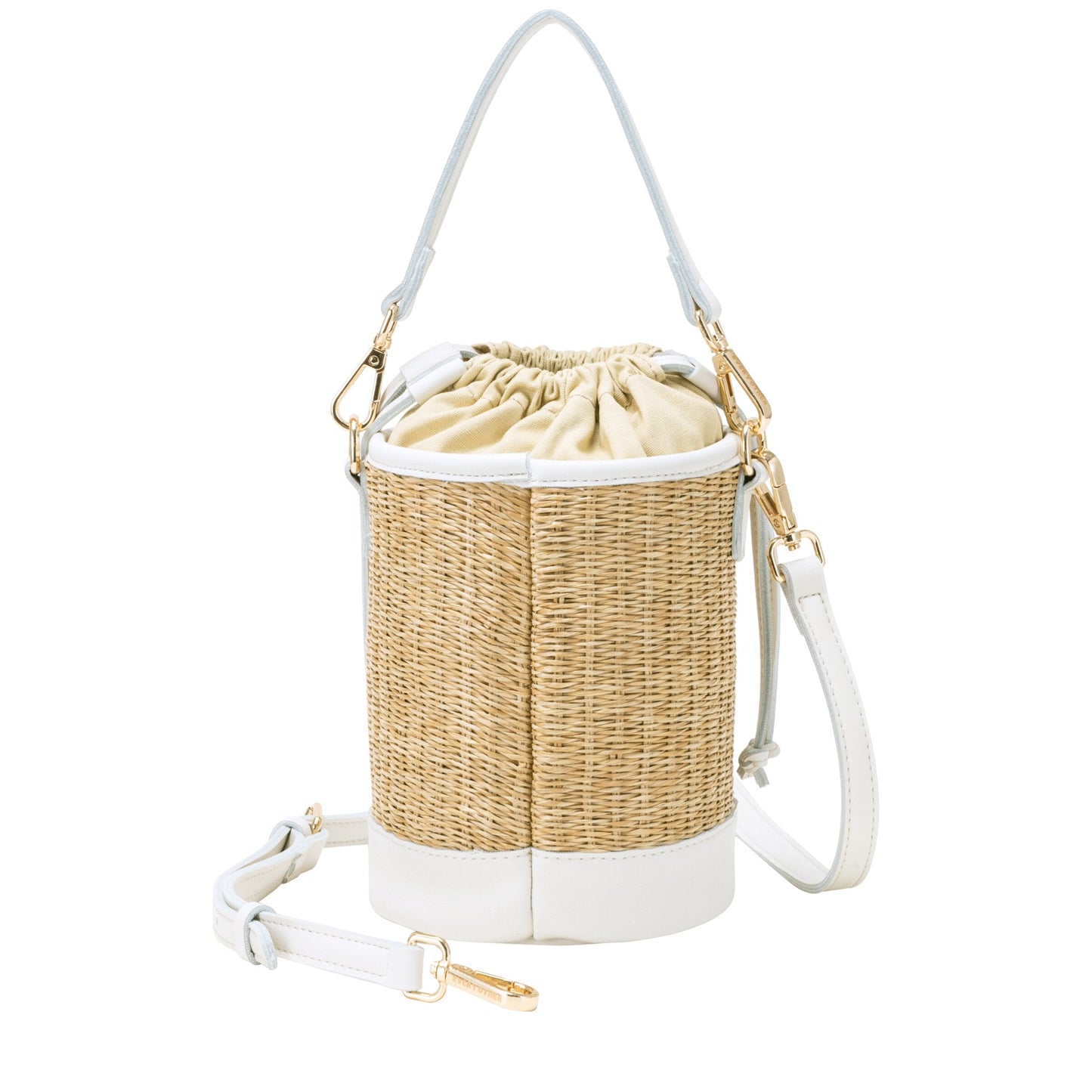 Straw Bucket Drawstring Bag- White