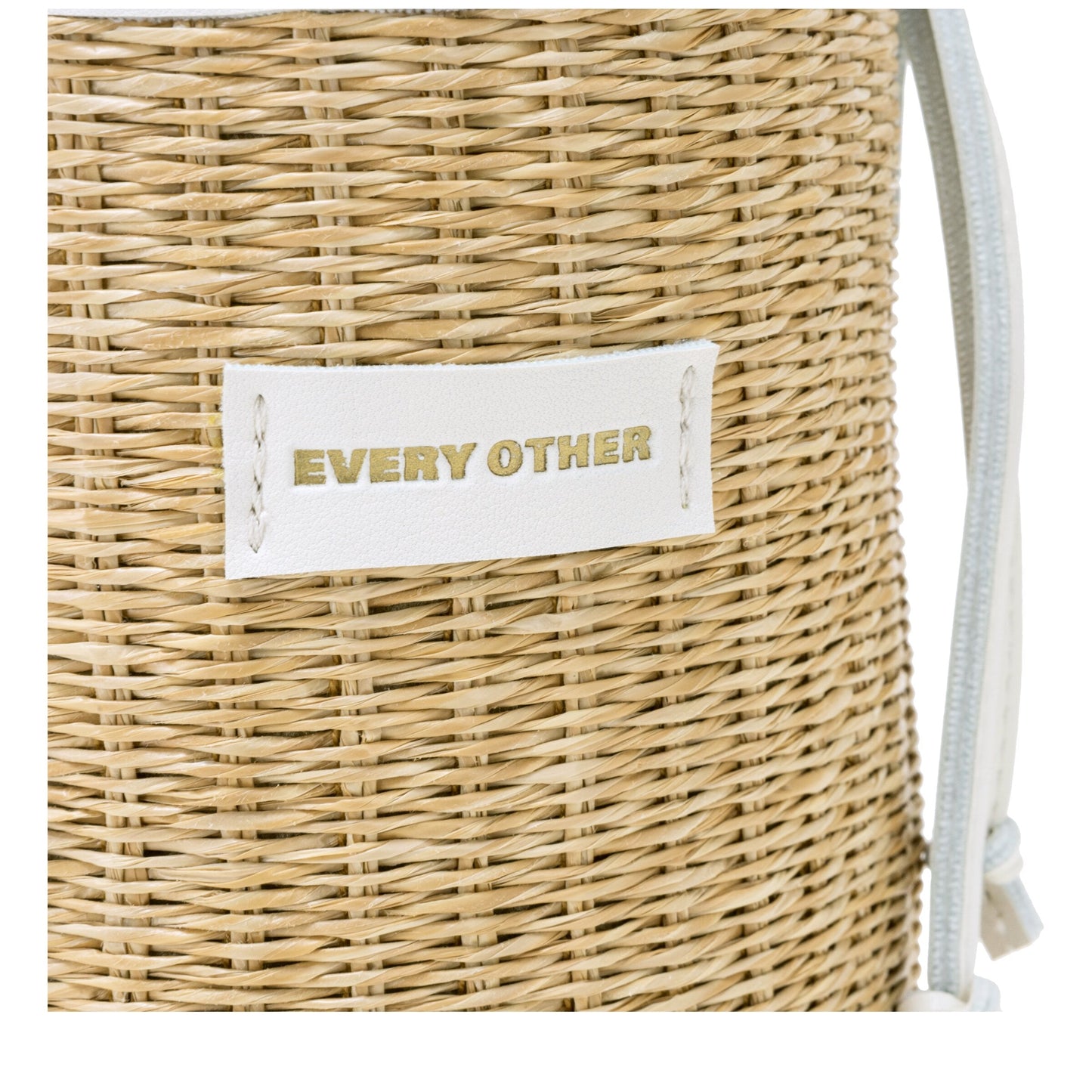 Straw Bucket Drawstring Bag- White