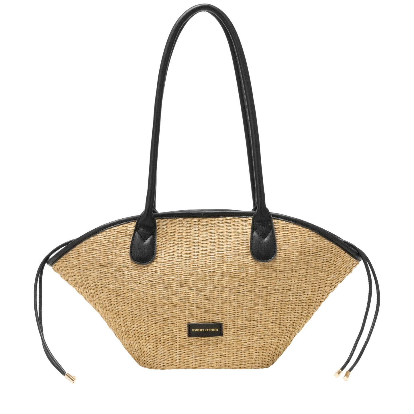 Straw Curve Top Shoulder Bag - Black