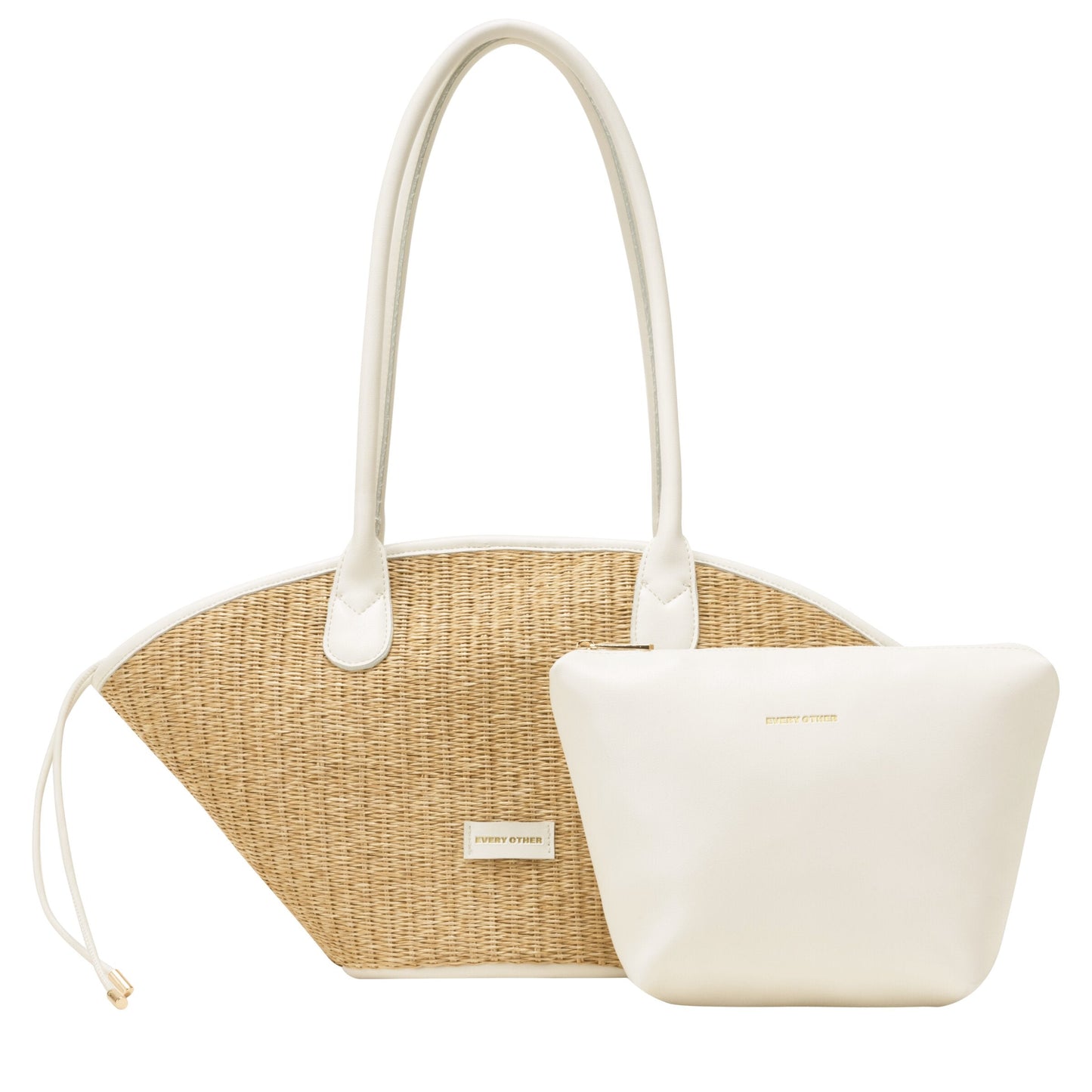 Straw Curve Top Shoulder Bag - White