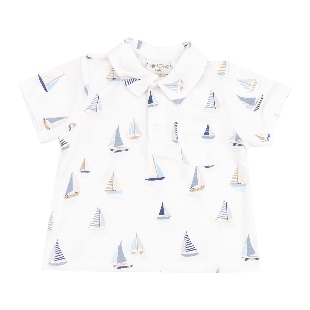 Sailboats Blue Polo Shirt and Shorts Set by Angel Dear