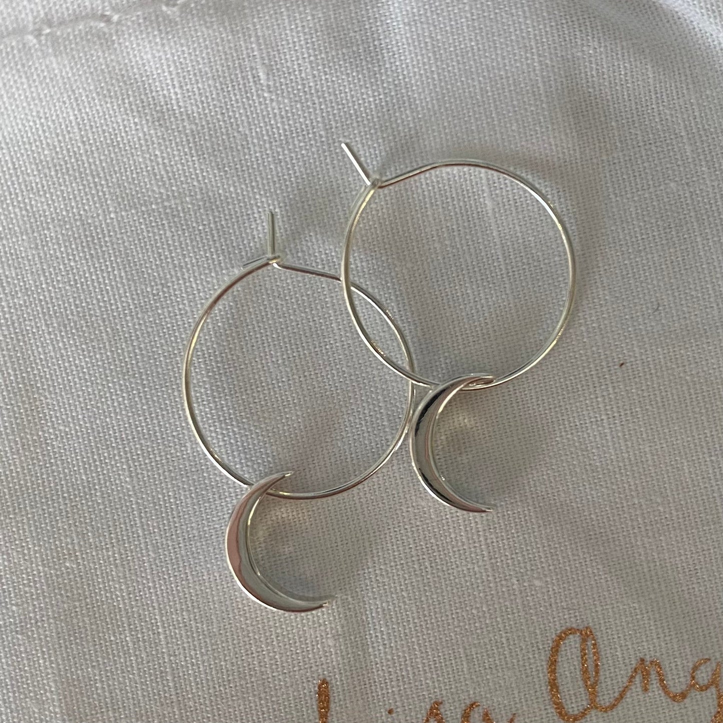 Silver Moon Charm Hoop Earrings - Lisa Angel