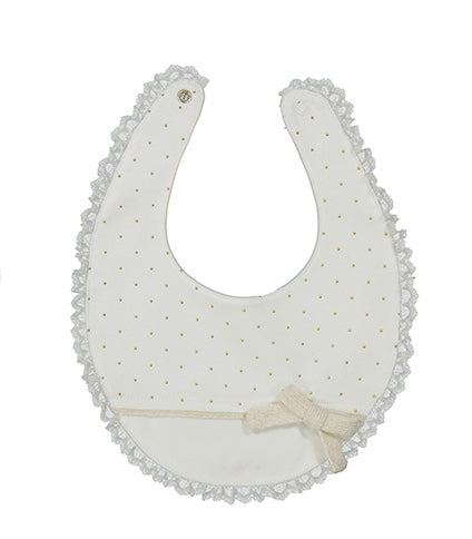 Lace trimmed Bib-Natural with Gold dots by Mayoral