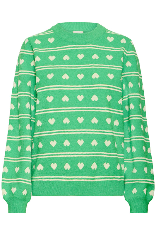 Ihbrielle - Heart Print Knitted Jumper Green White