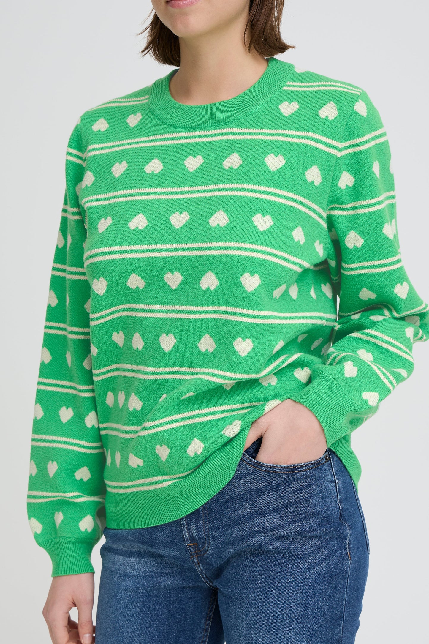 Ihbrielle - Heart Print Knitted Jumper Green White