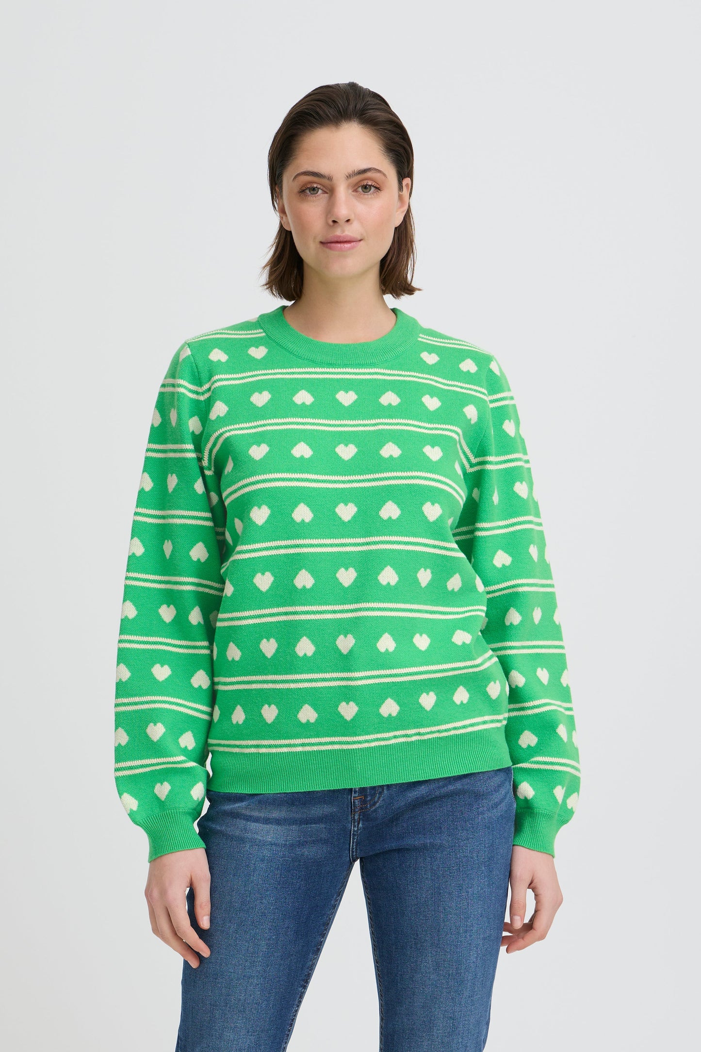 Ihbrielle - Heart Print Knitted Jumper Green White
