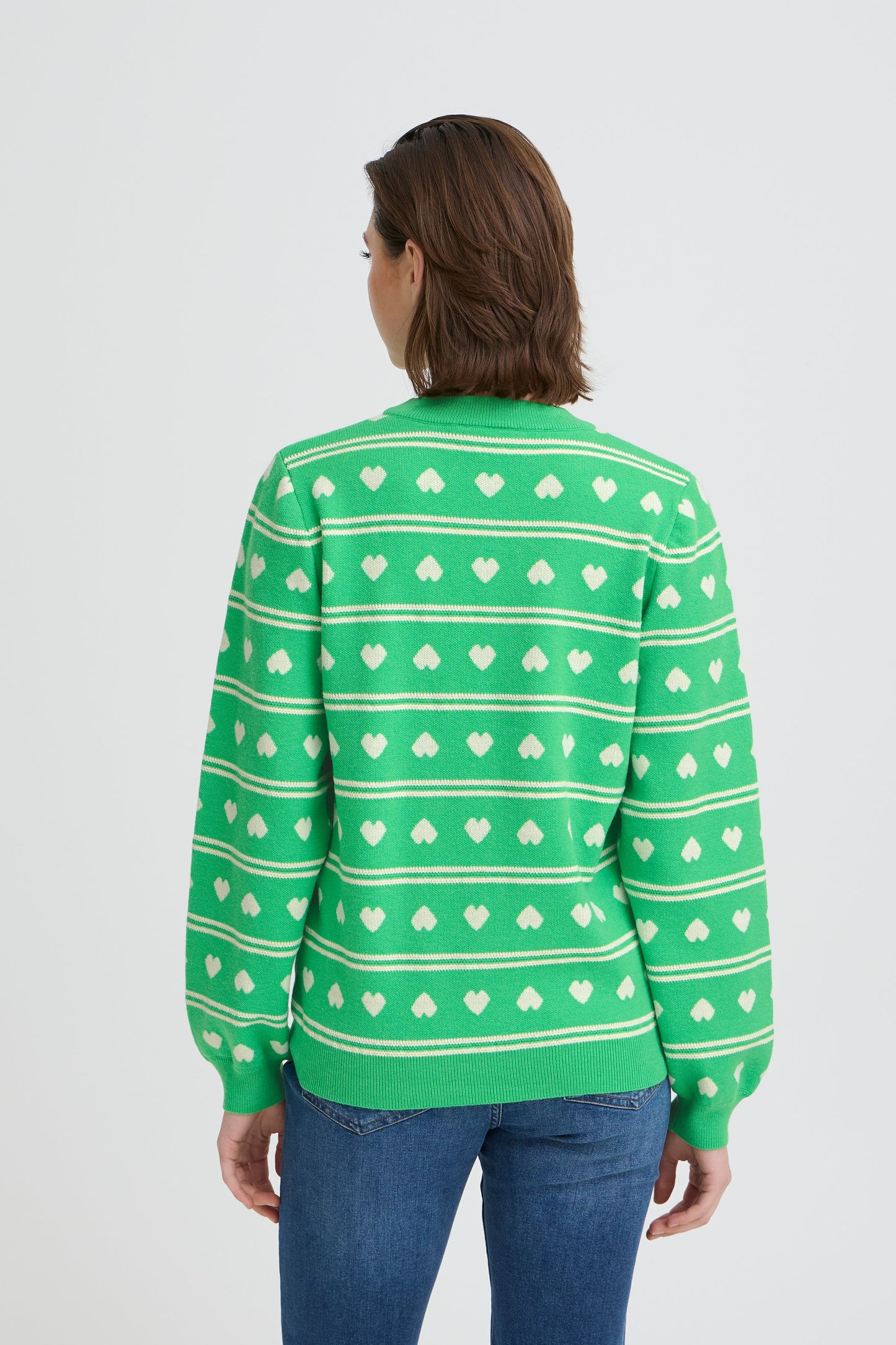 Ihbrielle - Heart Print Knitted Jumper Green White