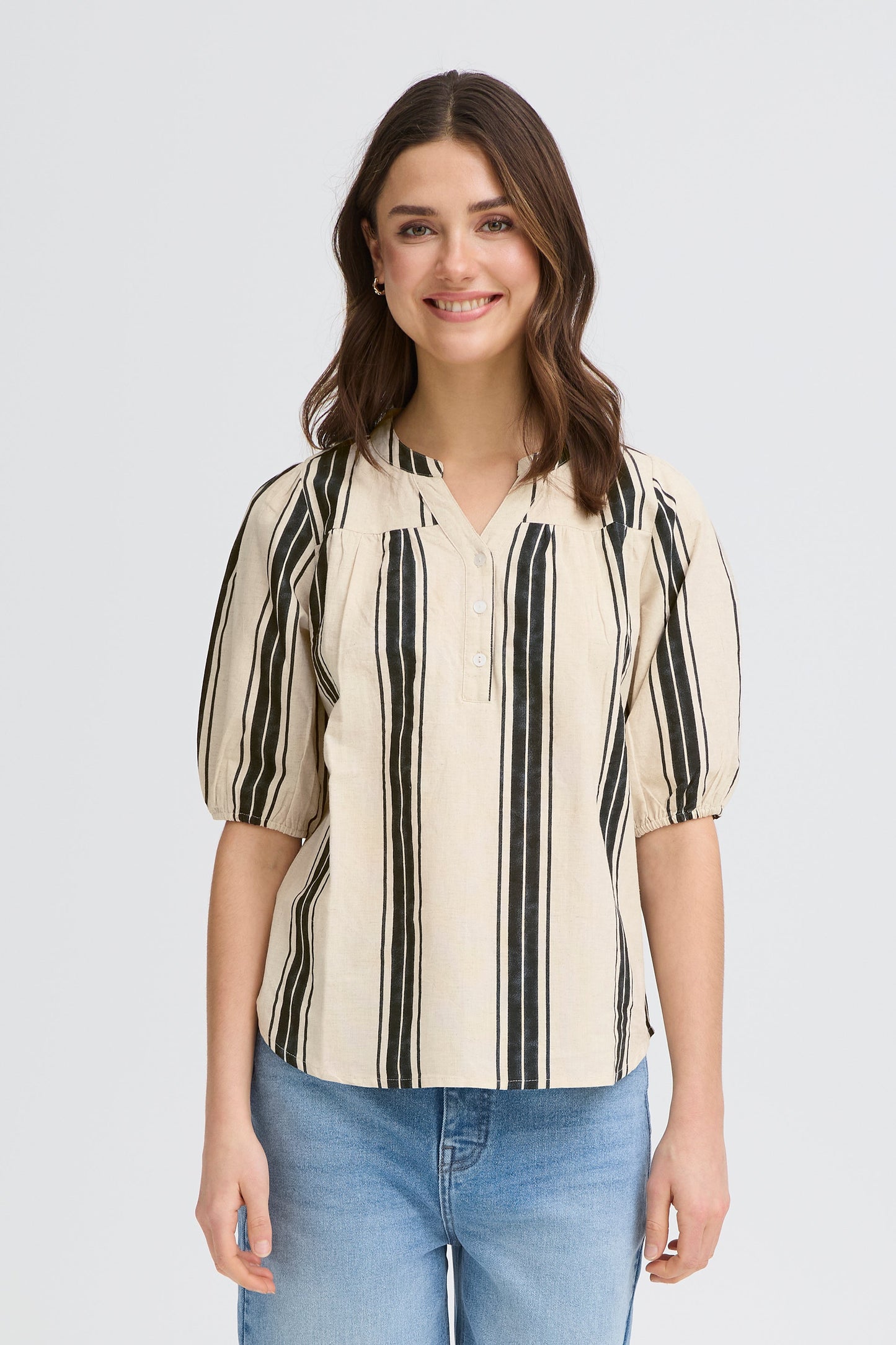 Frmaddie Blouse - Cream Black Wide Stripe