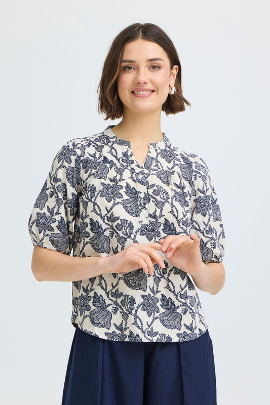 Frmaddie Blouse - Cream Navy Bloom