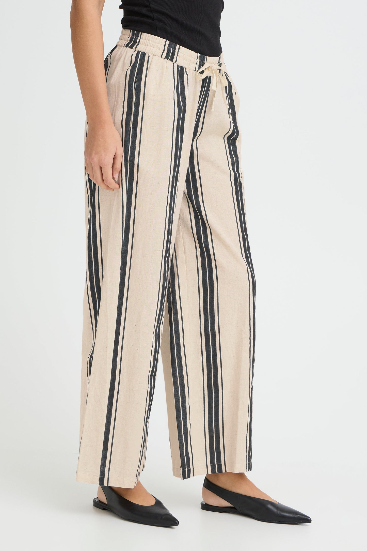 Frmaddie Trousers - Cream Black Wide Stripe