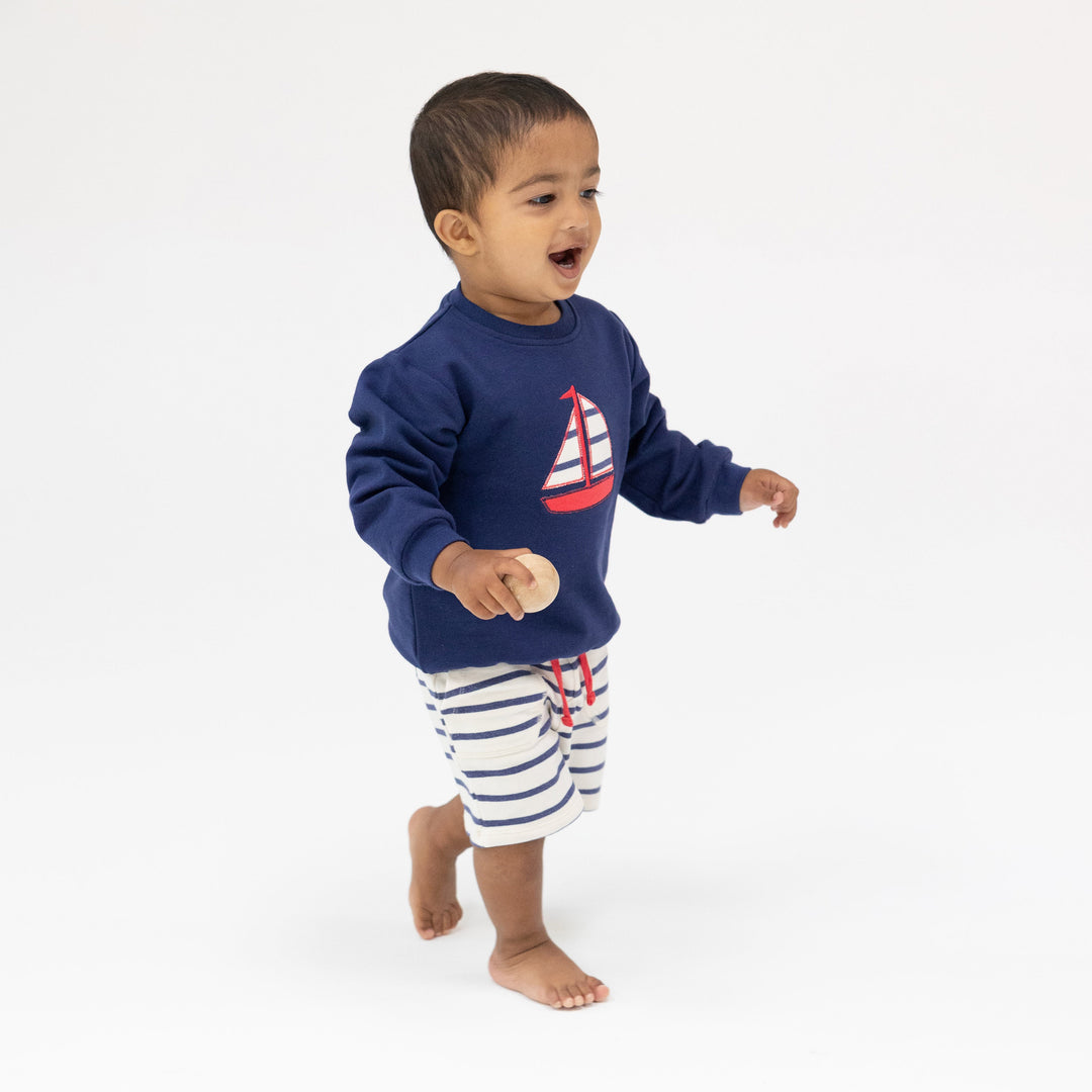 Sailboat French Terry Raglan Sweatshirt
With Applique And Shorts by Angel Dear