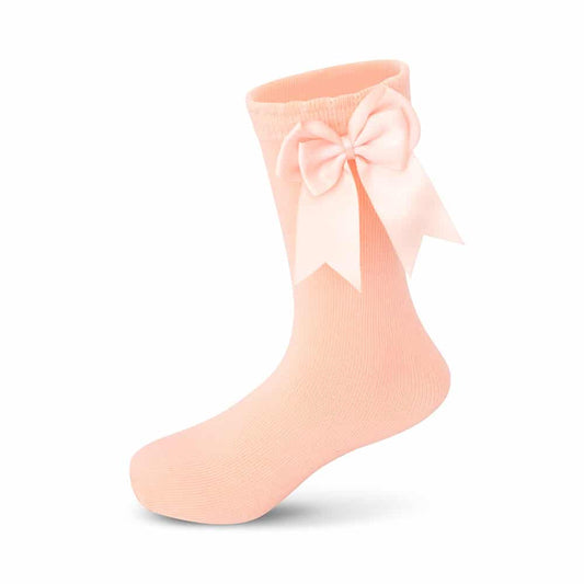 Girls Knee High Bow Socks Peach