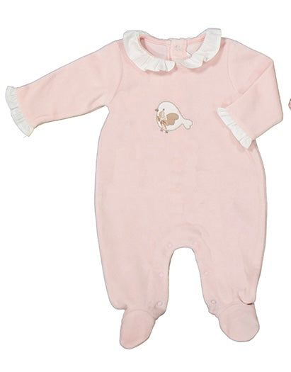 Pink Velour Bird Footie by Mayoral