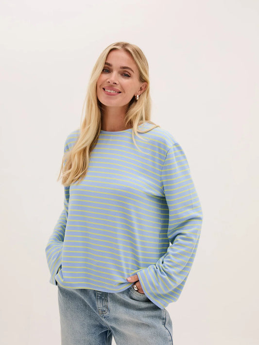 Celine Stripe Super Soft T-Shirt Wide Long Sleeve - Blue and Yellow