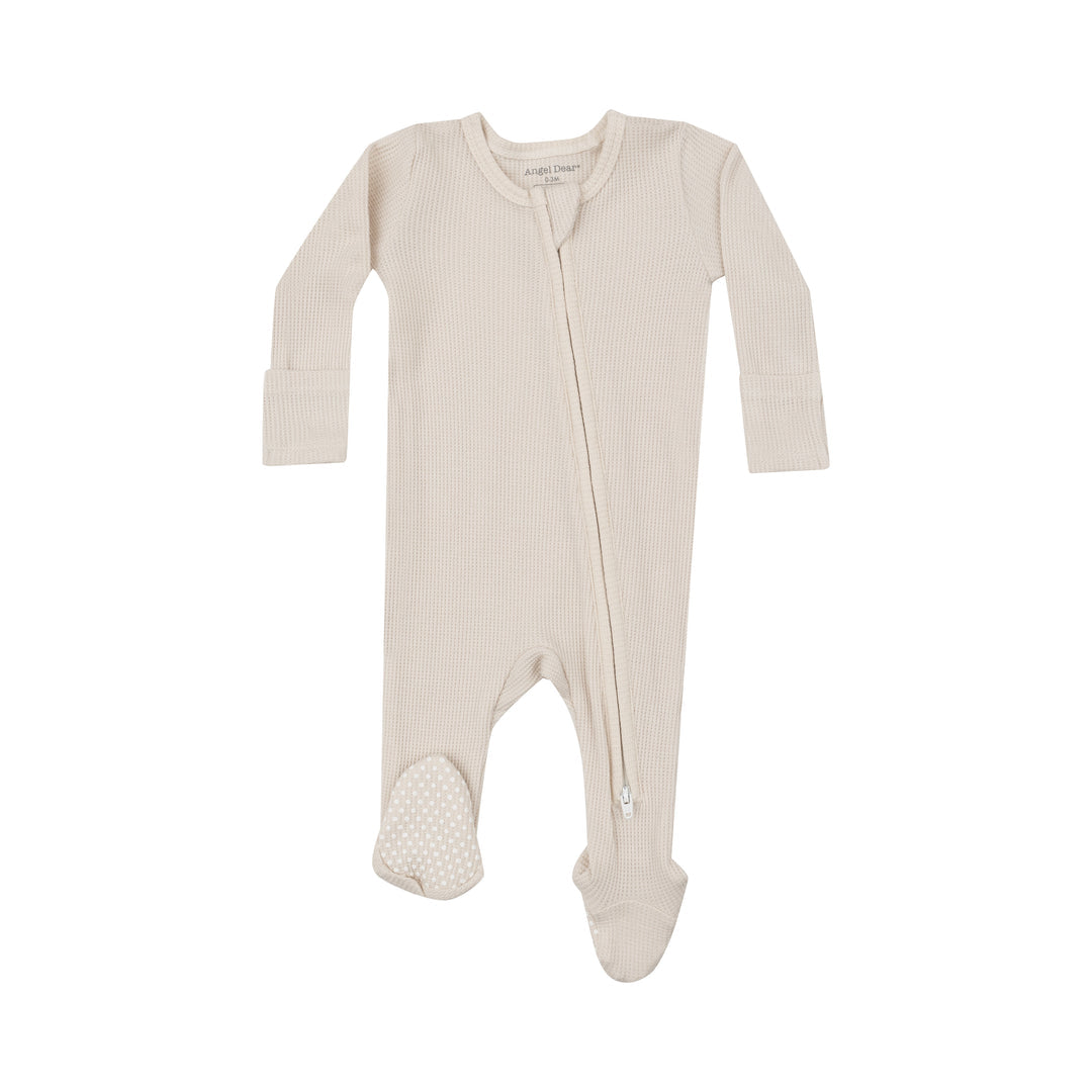 Oatmeal Waffle 2 Way Zipper Footie by Angel Dear