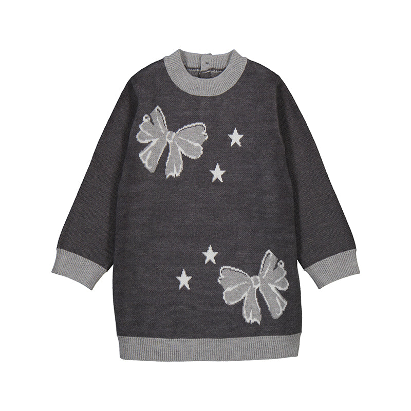 Grey Knit Dress with Silver Bows by Mayoral