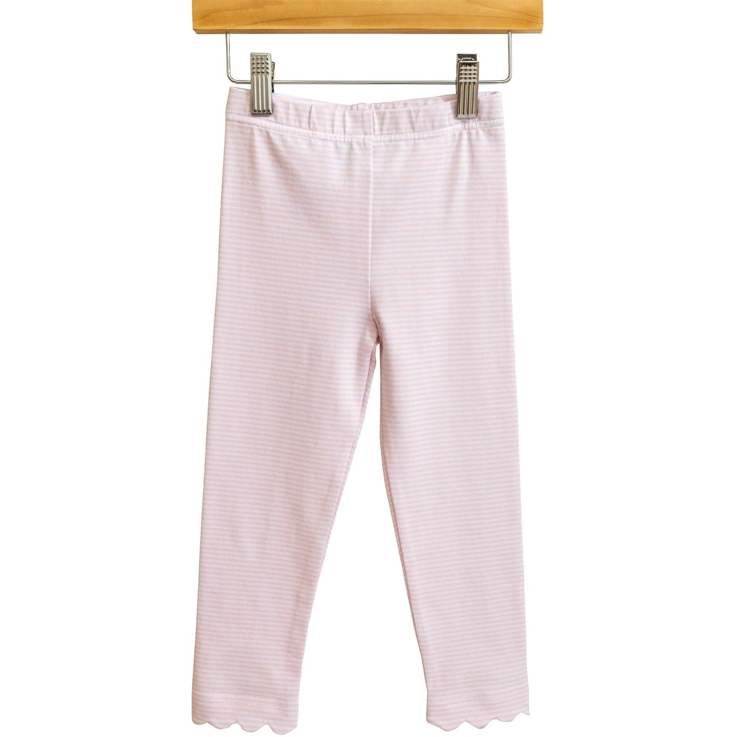 Light Pink Stripe Scallop Leggings by Trotter Street Kids