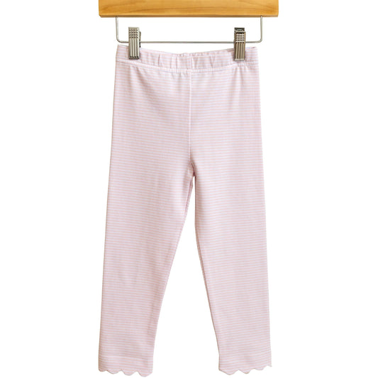 Light Pink Stripe Scallop Leggings by Trotter Street Kids
