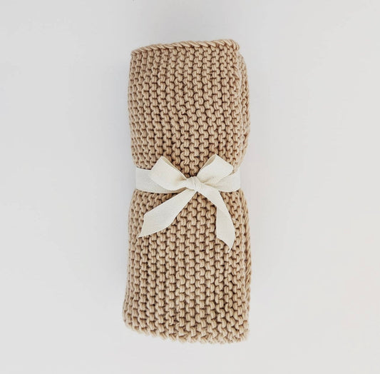 Latte Garter Stitch Knit Blanket