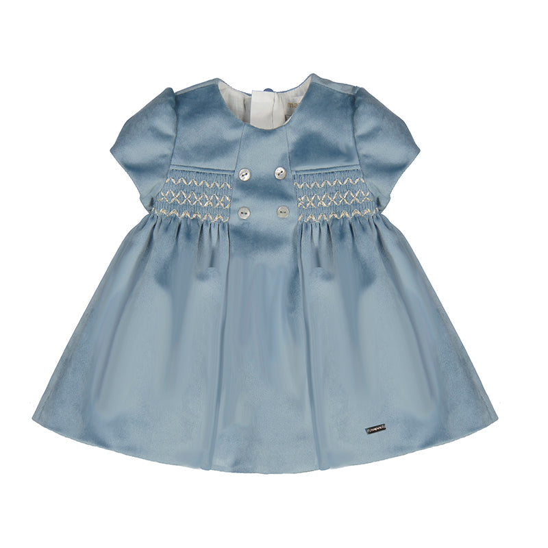 Mineral Blue Velour Smocked Dress by Mayoral