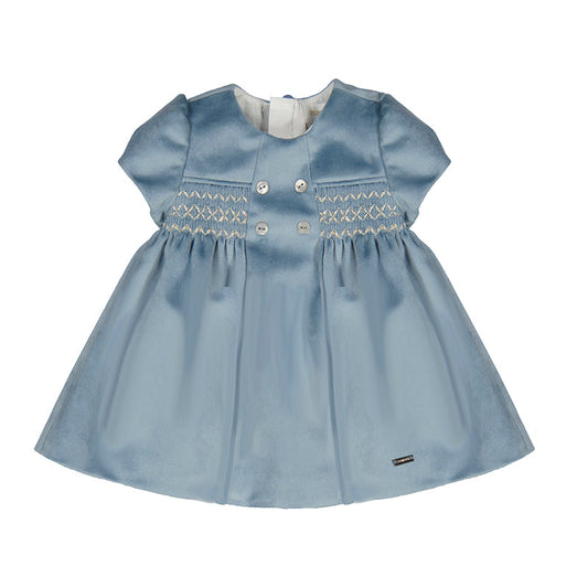 Mineral Blue Velour Smocked Dress by Mayoral