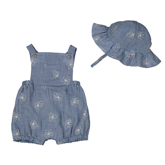 Bluestone Overall with Flowers & Hat by Mayoral