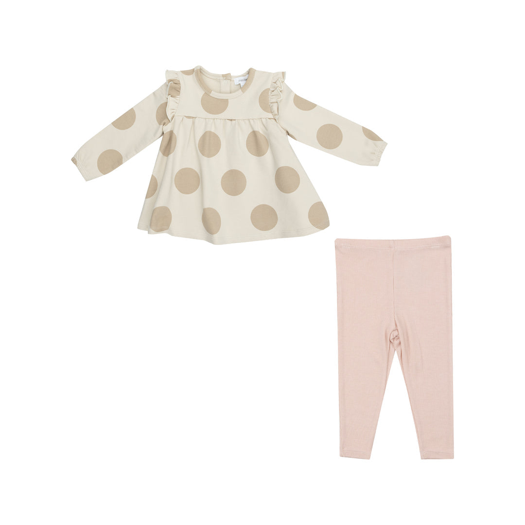 French Terry Beige Dot - Ruffle Top Tunic And Rib Legging by Angel Dear