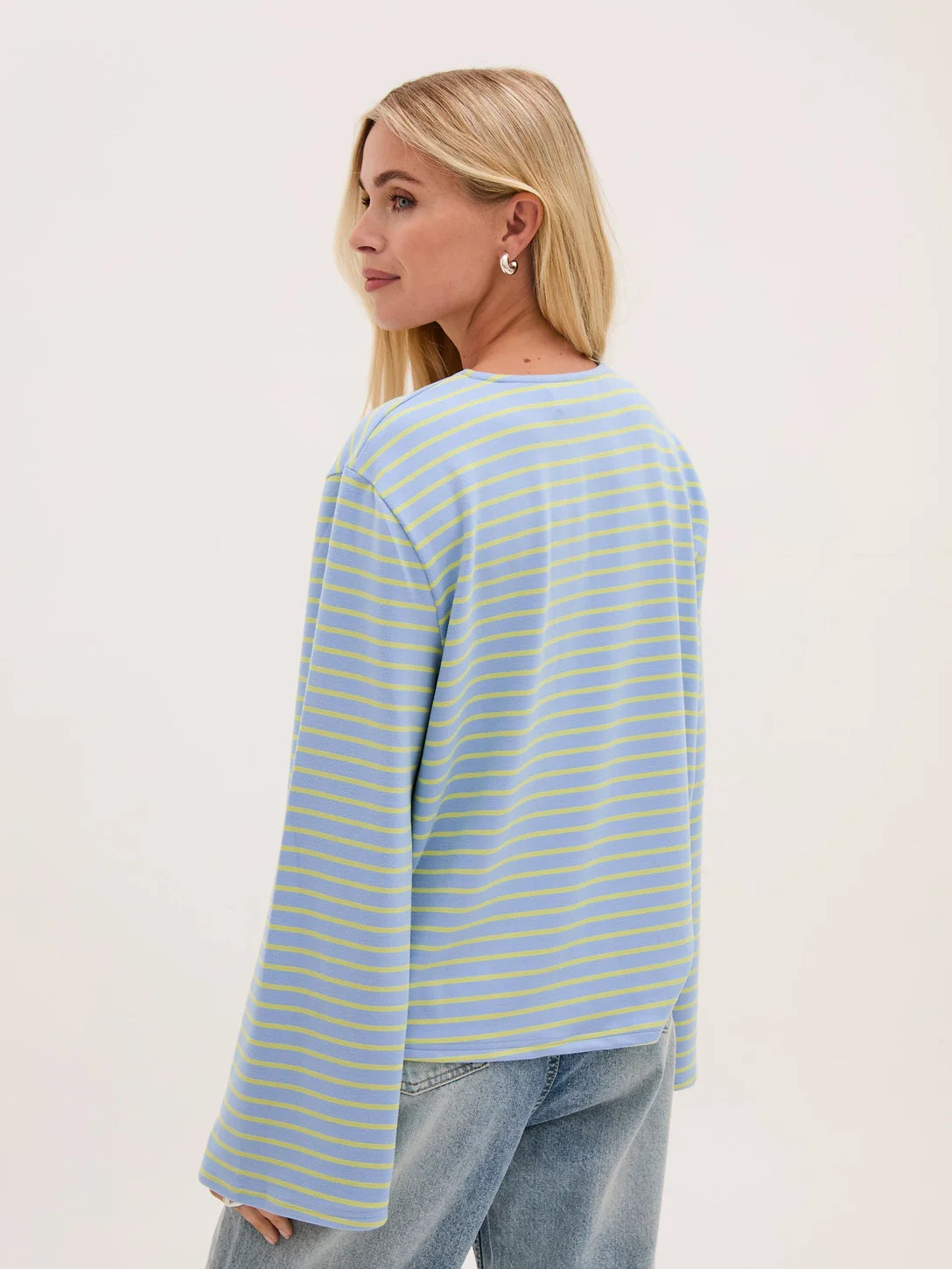 Celine Stripe Super Soft T-Shirt Wide Long Sleeve - Blue and Yellow