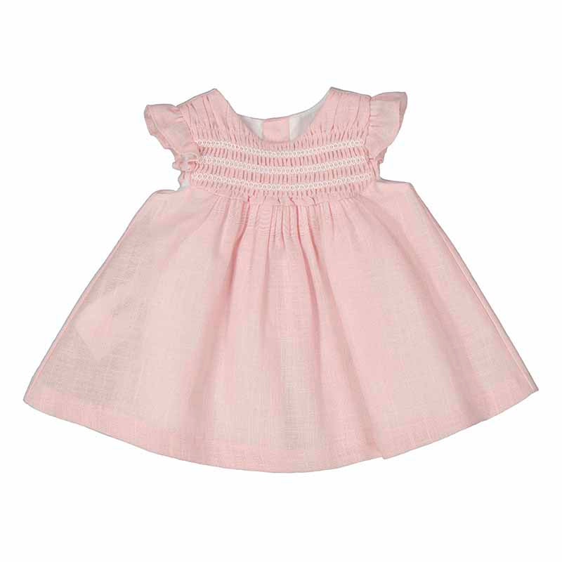 Baby Rose Pink Smocked Linen Dress by Mayoral