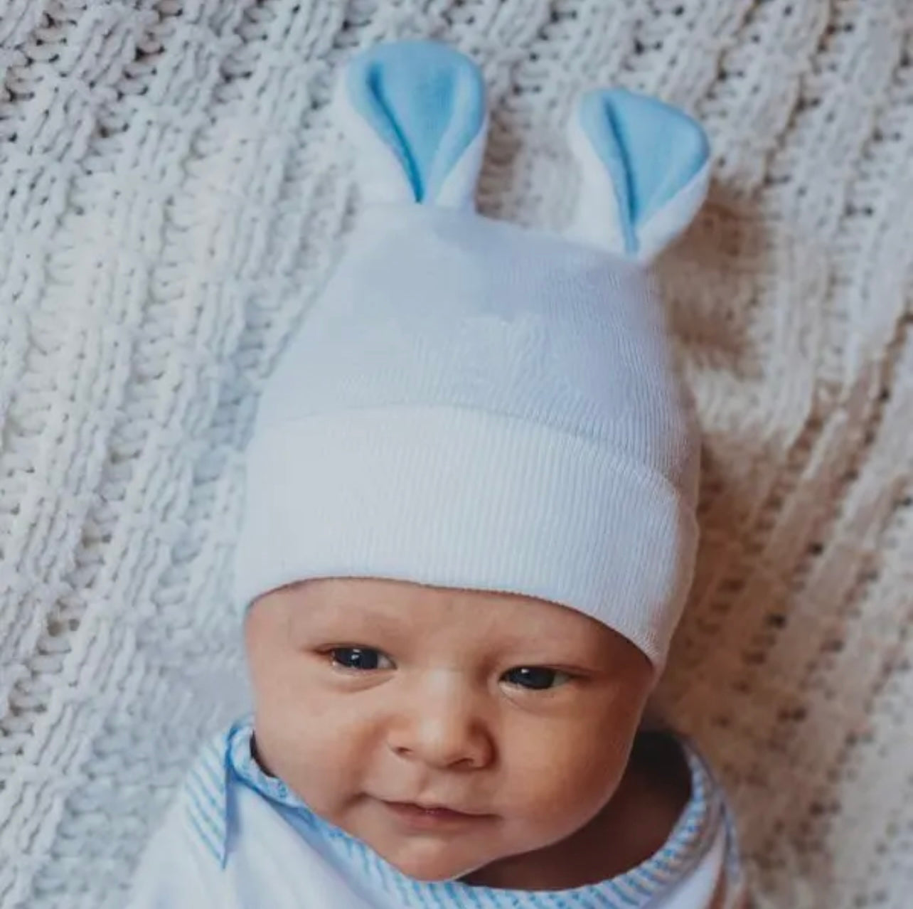 White Hat with Blue Bunny ears