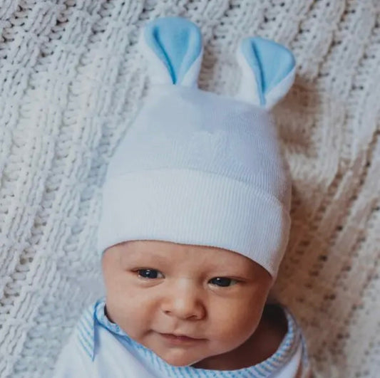 White Hat with Blue Bunny ears