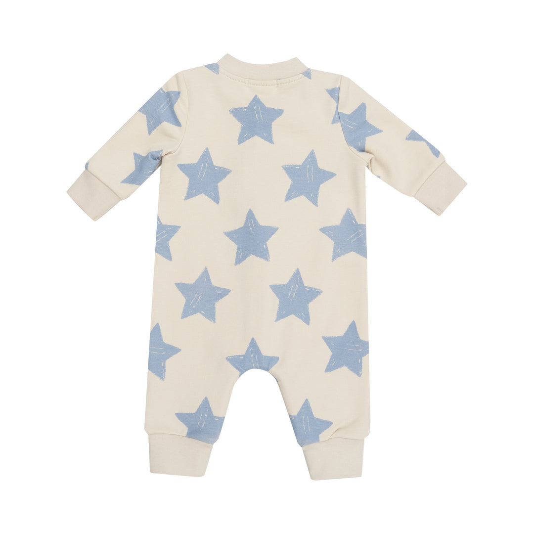 French Terry Sketchy Stars Blue - Baseball Collar Romper by Angel Dear